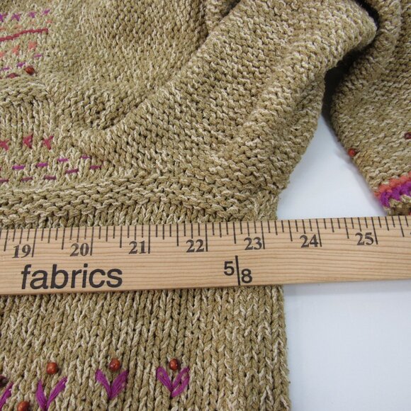 Sigrid Olsen Sport Brown w/Floral Hand Knitted Button Up 3/4 Sleeve Sweater 1X - Picture 5 of 12